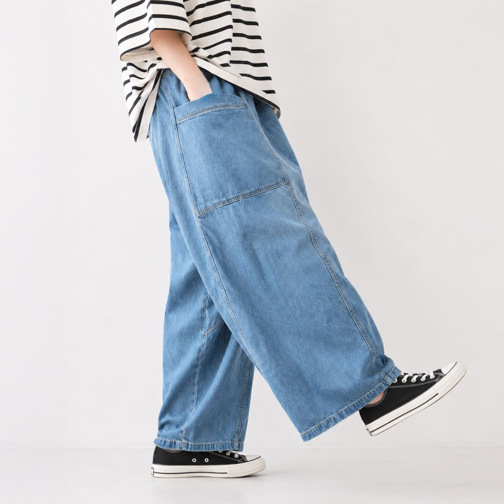 【 後ろ姿が可愛いポイント 】Brocante ブロカント ポムパンツ レディース デニムパンツ サルエルパンツ10ozデニム ゆったり ボリュームシルエット ウエストゴム 綿100％ コットン 日本製 ユーズド加工 ジーンズ ( 33-411D ) ドミンゴ おしゃれ アーベン_bro_lpg