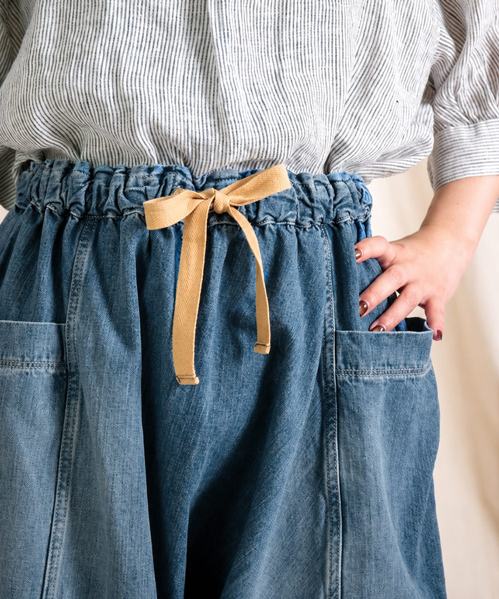 【 後ろ姿が可愛いポイント 】Brocante ブロカント ポムパンツ レディース デニムパンツ サルエルパンツ10ozデニム ゆったり ボリュームシルエット ウエストゴム 綿100％ コットン 日本製 ユーズド加工 ジーンズ ( 33-411D ) ドミンゴ おしゃれ アーベン_bro_lpg