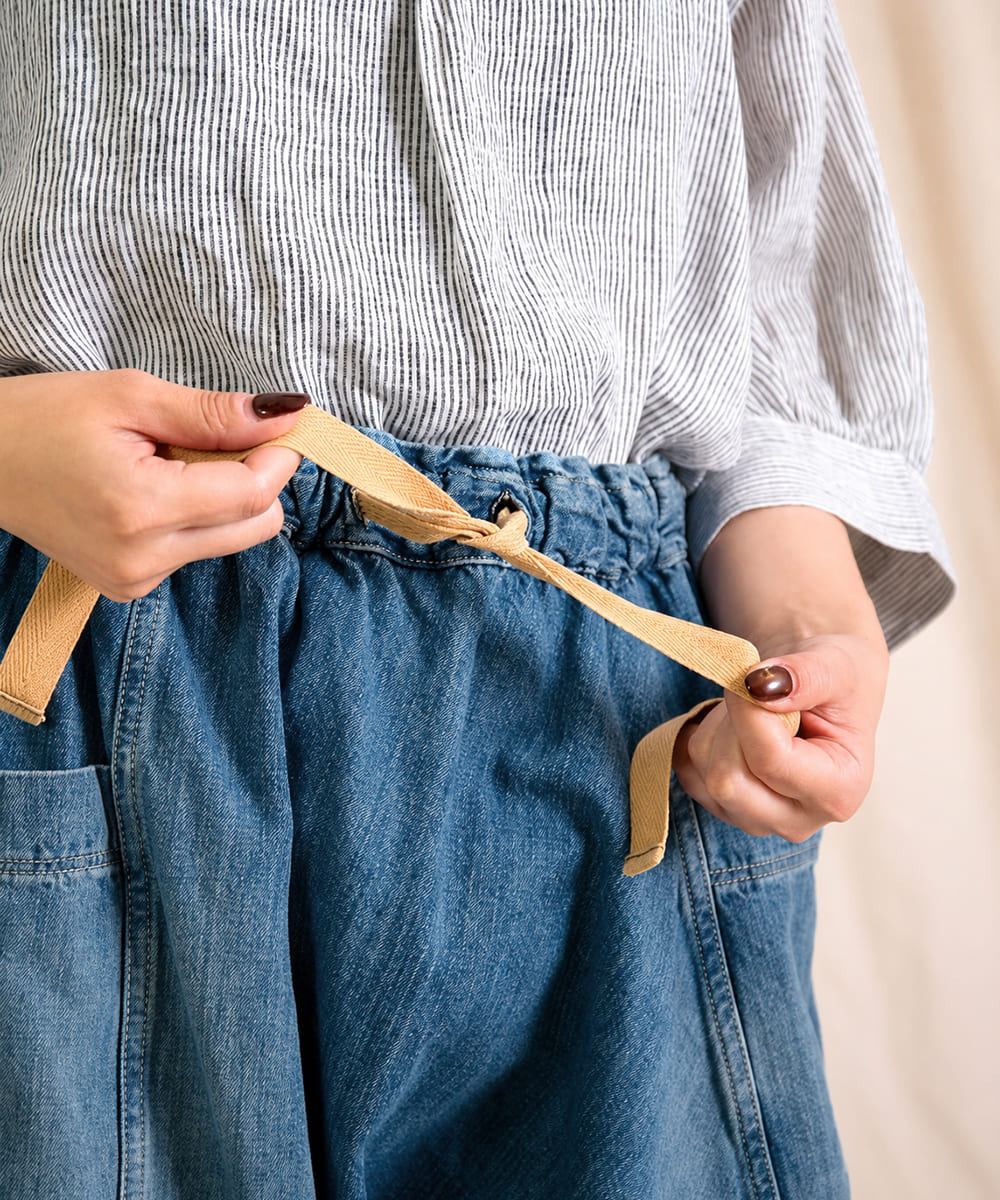 【 後ろ姿が可愛いポイント 】Brocante ブロカント ポムパンツ レディース デニムパンツ サルエルパンツ10ozデニム ゆったり ボリュームシルエット ウエストゴム 綿100％ コットン 日本製 ユーズド加工 ジーンズ ( 33-411D ) ドミンゴ おしゃれ アーベン_bro_lpg