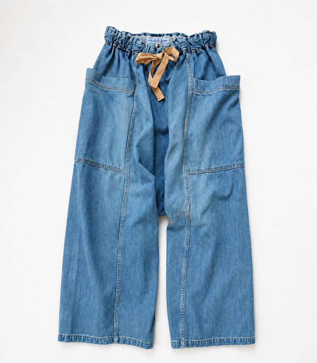 【 後ろ姿が可愛いポイント 】Brocante ブロカント ポムパンツ レディース デニムパンツ サルエルパンツ10ozデニム ゆったり ボリュームシルエット ウエストゴム 綿100％ コットン 日本製 ユーズド加工 ジーンズ ( 33-411D ) ドミンゴ おしゃれ アーベン_bro_lpg