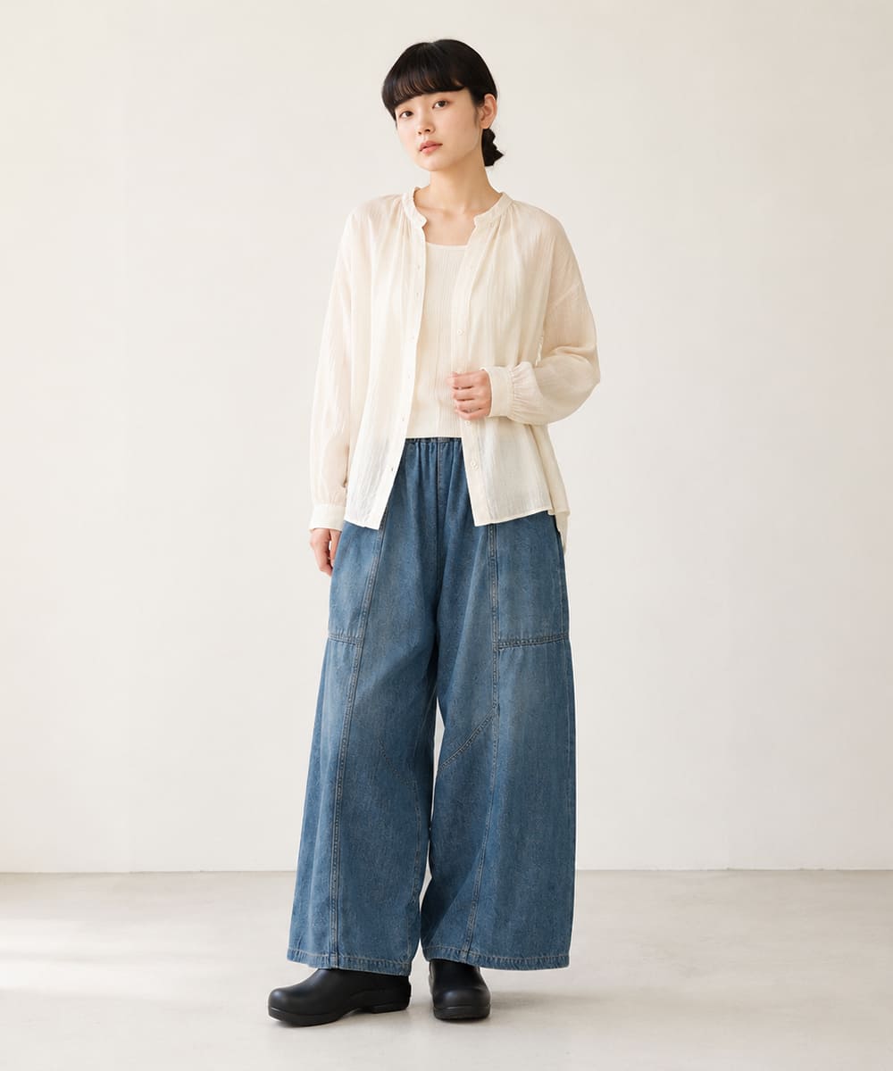 【 後ろ姿が可愛いポイント 】Brocante ブロカント ポムパンツ レディース デニムパンツ サルエルパンツ10ozデニム ゆったり ボリュームシルエット ウエストゴム 綿100％ コットン 日本製 ユーズド加工 ジーンズ ( 33-411D ) ドミンゴ おしゃれ アーベン_bro_lpg
