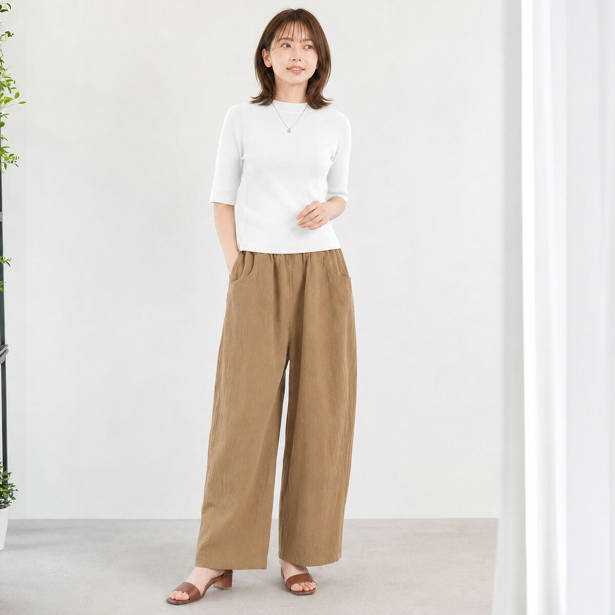 クロッシェ コンパクトニット CLOCHE 5分袖 ニット トップス ( 652-85509 552-85512 ) コンパクトシルエット 夏ニット 裾スリット 通勤コーデ ストレッチ インナー レディース クロシェ カジュアル キレイめ おしゃれ 画像19