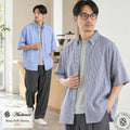 Audience AUD6717 ストライプ ボタンダウン ハーフスリーブシャツ メイン着用イメージ