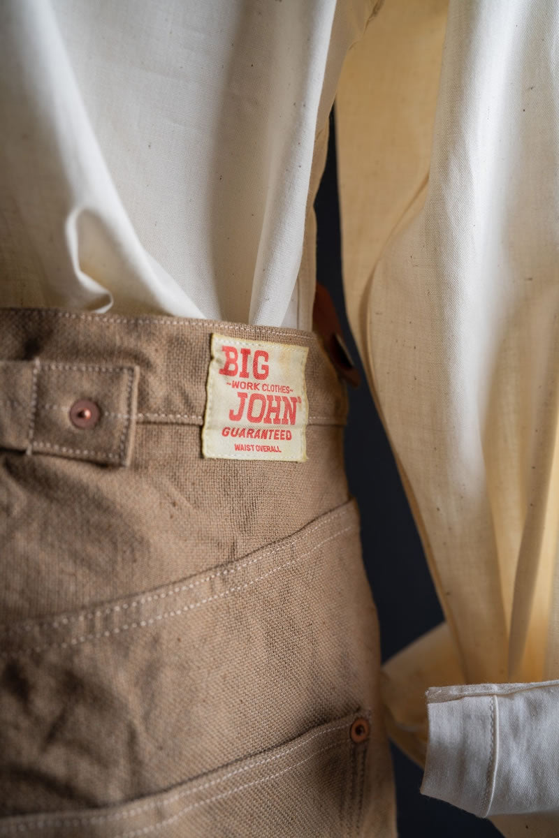 【ジーンズのルーツ ウエストオーバーオール】ブラウンダックパンツ ビッグジョン 14オンス セルビッチ ワイドストレート BIG JOHN WAISTOVERALL DUCK (M101S(41)) ブラウンコットンリラックスフィット ボタンフライ メンズ - 画像8