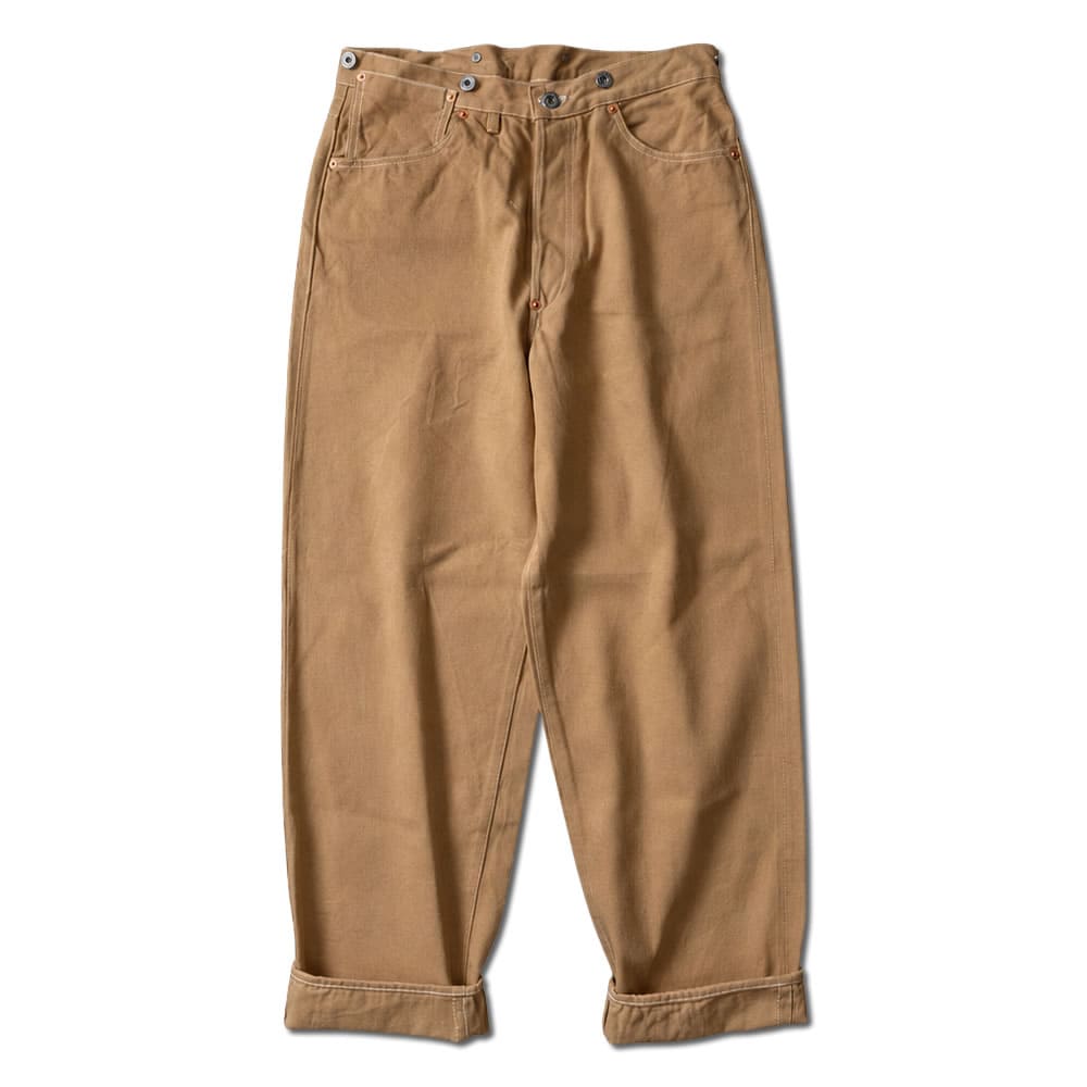 【ジーンズのルーツ ウエストオーバーオール】ブラウンダックパンツ ビッグジョン 14オンス セルビッチ ワイドストレート BIG JOHN WAISTOVERALL DUCK (M101S(41)) ブラウンコットンリラックスフィット ボタンフライ メンズ - 画像14