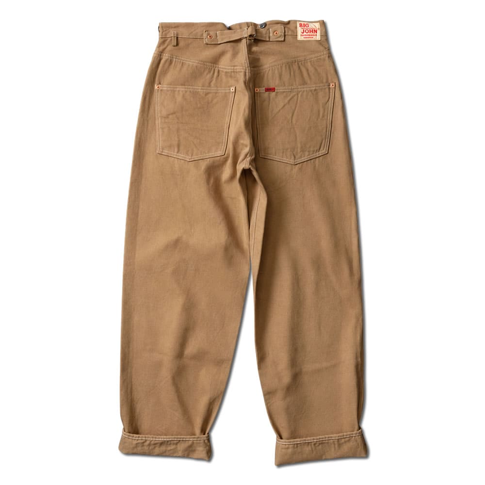 【ジーンズのルーツ ウエストオーバーオール】ブラウンダックパンツ ビッグジョン 14オンス セルビッチ ワイドストレート BIG JOHN WAISTOVERALL DUCK (M101S(41)) ブラウンコットンリラックスフィット ボタンフライ メンズ - 画像15