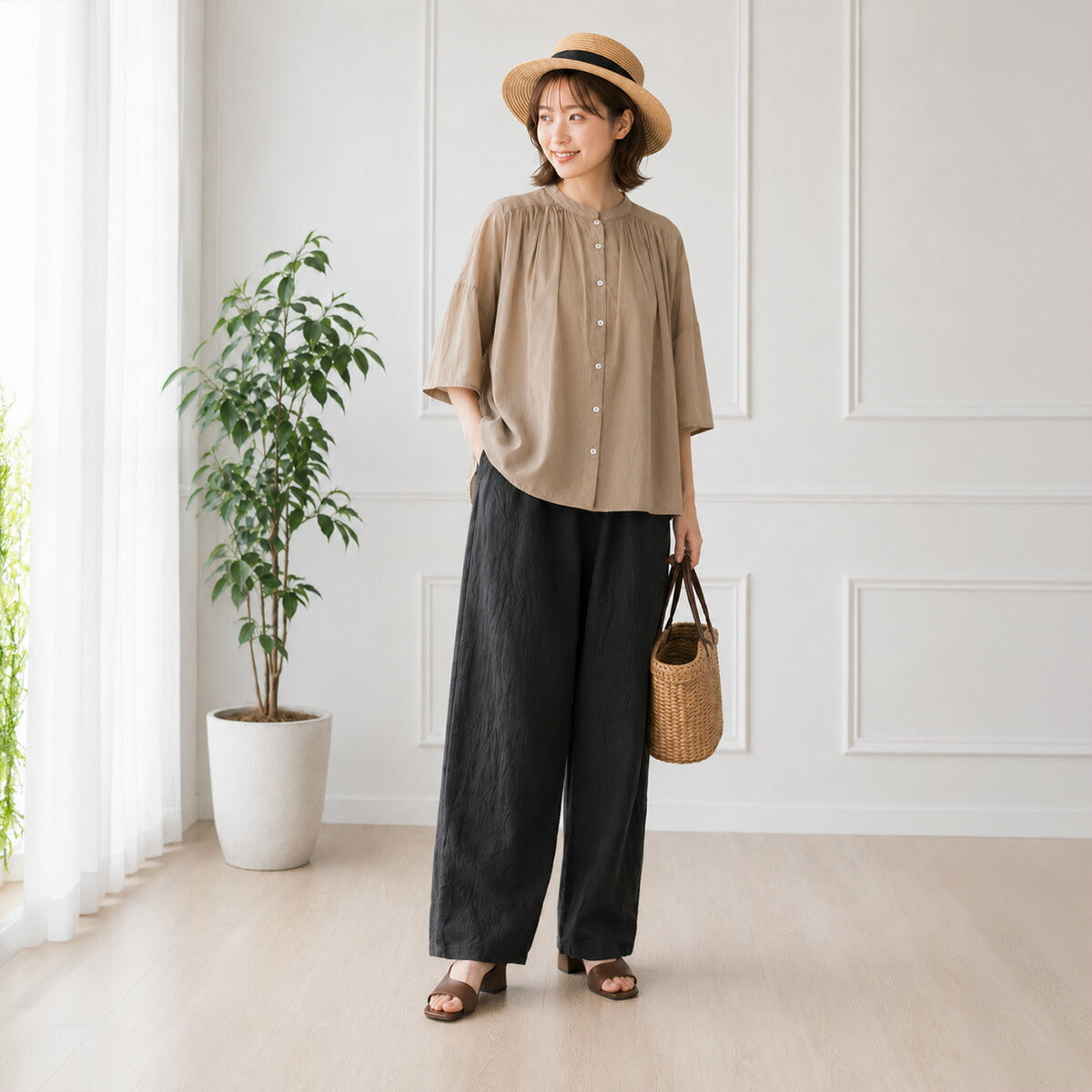 Brocante シスフロンセシャツ ベージュ 36-9 着用イメージ