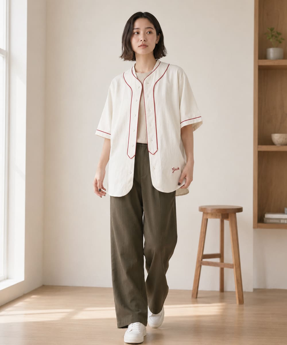 FOB FACTORY デニム ベースボールシャツ F3490 【日本製】綿麻 8oz ライトオンス 半袖 シャツ ボックスシルエット