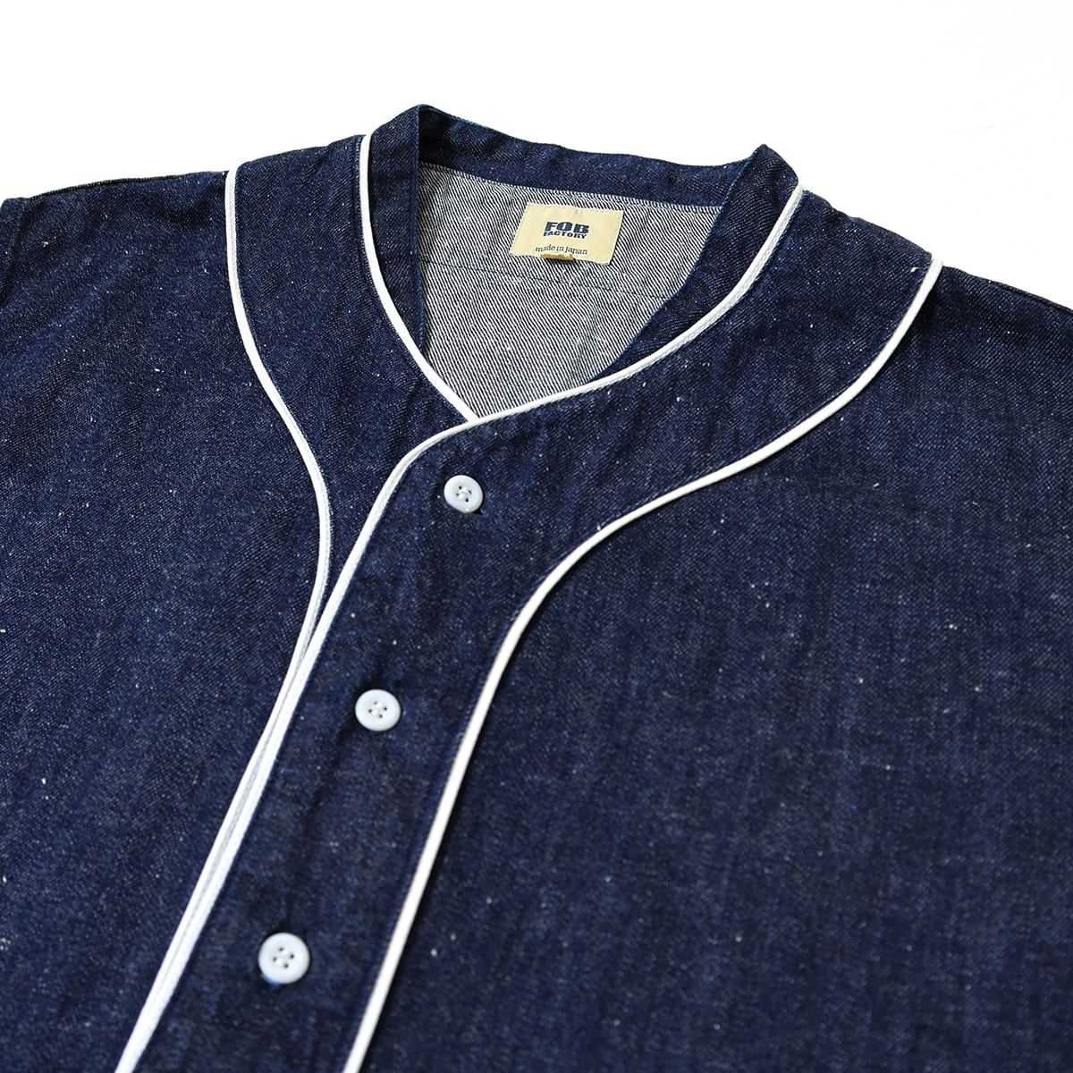FOB FACTORY デニム ベースボールシャツ F3490 【日本製】綿麻 8oz ライトオンス 半袖 シャツ ボックスシルエット