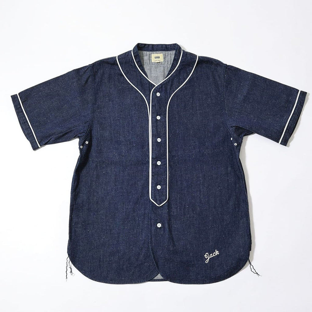 FOB FACTORY デニム ベースボールシャツ F3490 【日本製】綿麻 8oz ライトオンス 半袖 シャツ ボックスシルエット