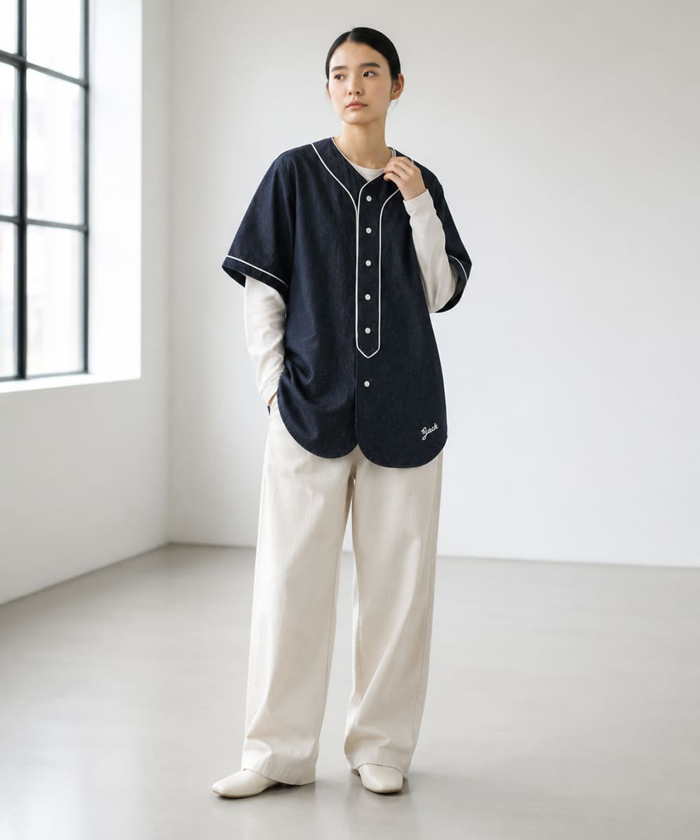FOB FACTORY デニム ベースボールシャツ F3490 【日本製】綿麻 8oz ライトオンス 半袖 シャツ ボックスシルエット