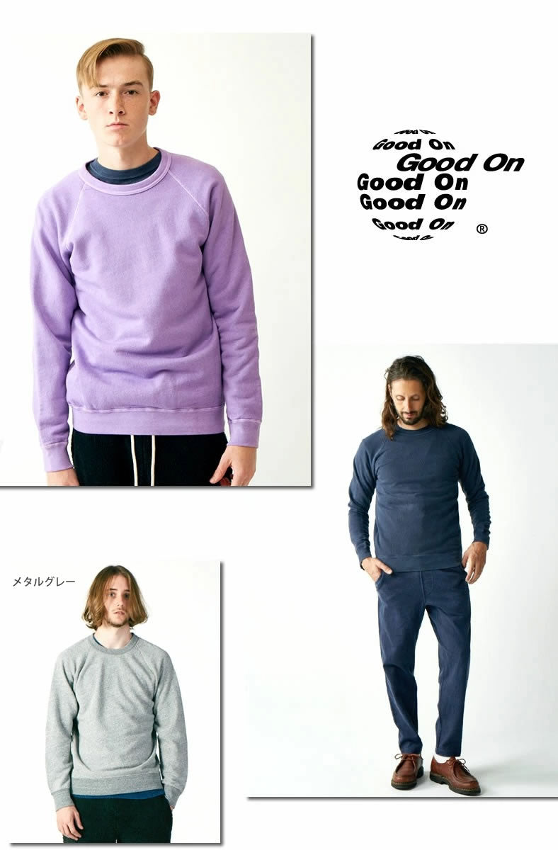 GOOD ON グッドオン 長袖 ピグメントダイ ラグランクルー スウェットシャツ GOBW-101