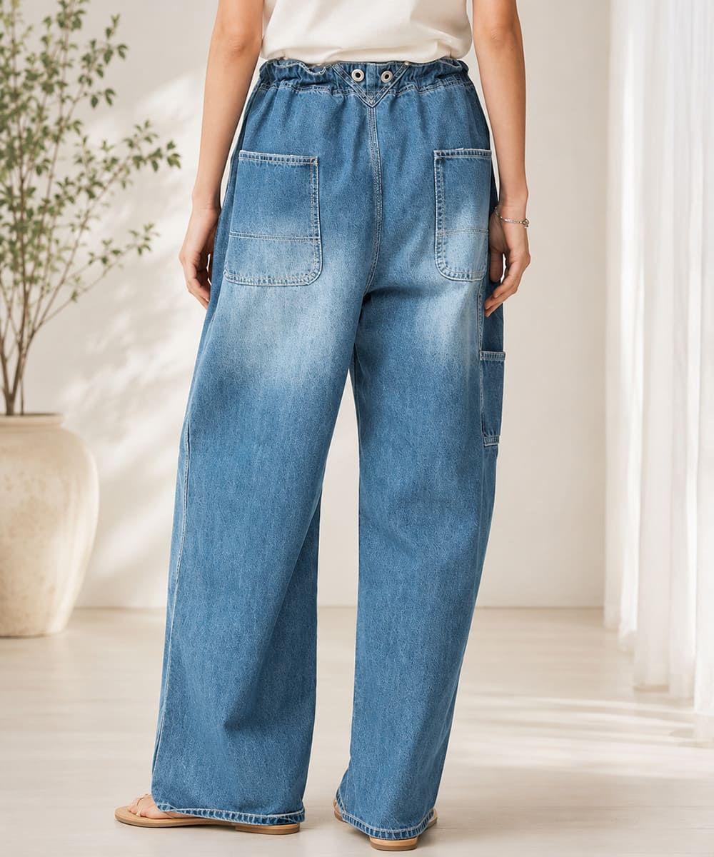 JOHNBULL ジョンブル ライトデニム ビブレスワークパンツ レディース デニムパンツ イージーパンツ ワイドパンツ 8オンス ダメージ加工 リペア加工 ヴィンテージ ワークパンツ ゆったり JL262P07
