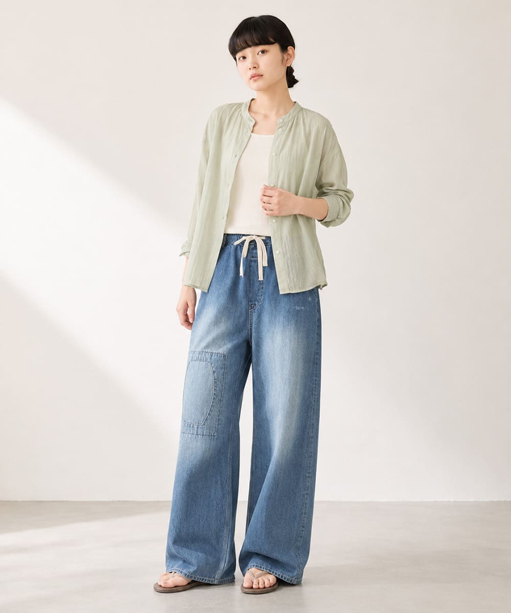 JOHNBULL ジョンブル ライトデニム ビブレスワークパンツ レディース デニムパンツ イージーパンツ ワイドパンツ 8オンス ダメージ加工 リペア加工 ヴィンテージ ワークパンツ ゆったり JL262P07