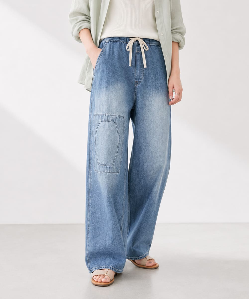 JOHNBULL ジョンブル ライトデニム ビブレスワークパンツ レディース デニムパンツ イージーパンツ ワイドパンツ 8オンス ダメージ加工 リペア加工 ヴィンテージ ワークパンツ ゆったり JL262P07