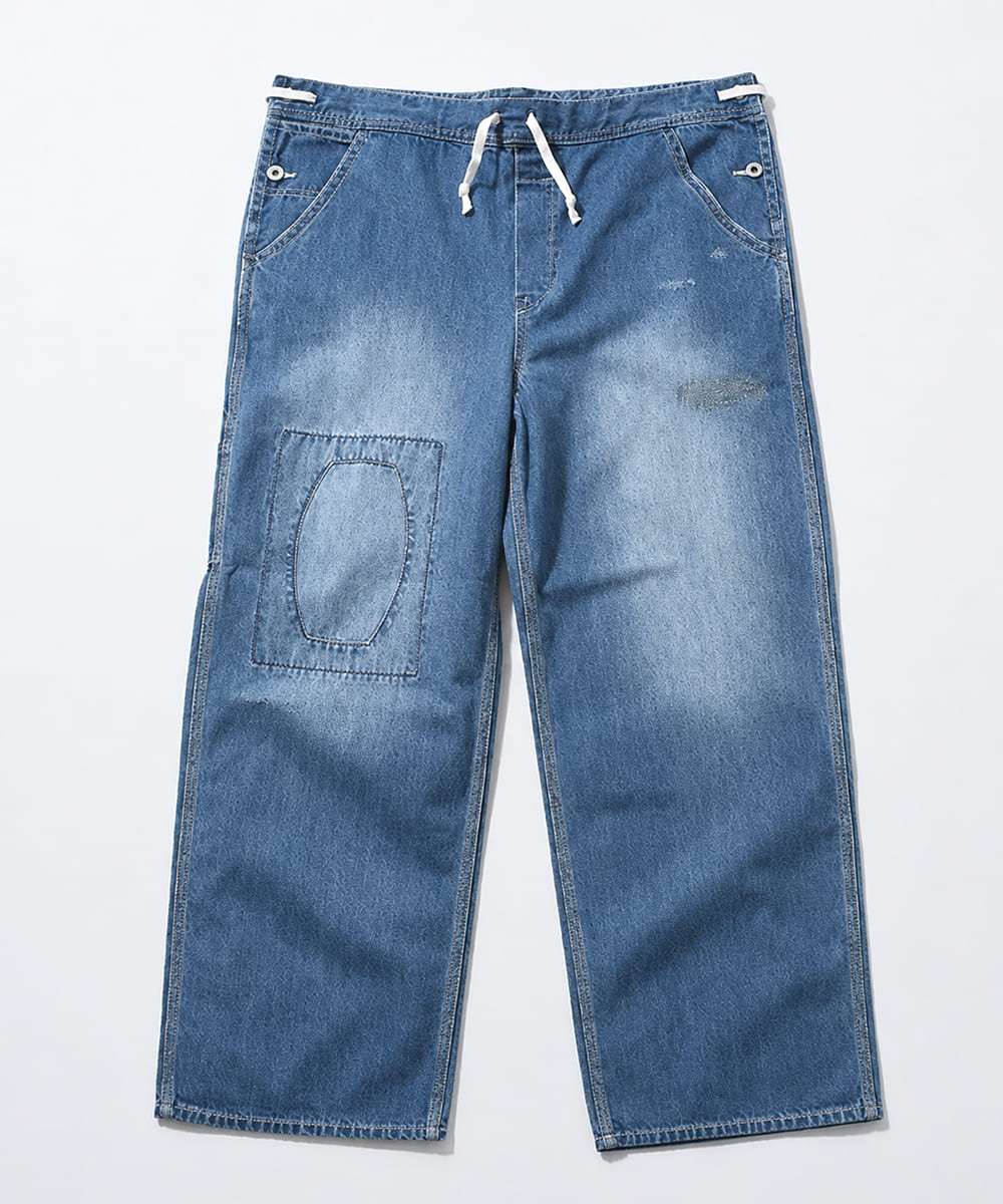 JOHNBULL ジョンブル ライトデニム ビブレスワークパンツ レディース デニムパンツ イージーパンツ ワイドパンツ 8オンス ダメージ加工 リペア加工 ヴィンテージ ワークパンツ ゆったり JL262P07