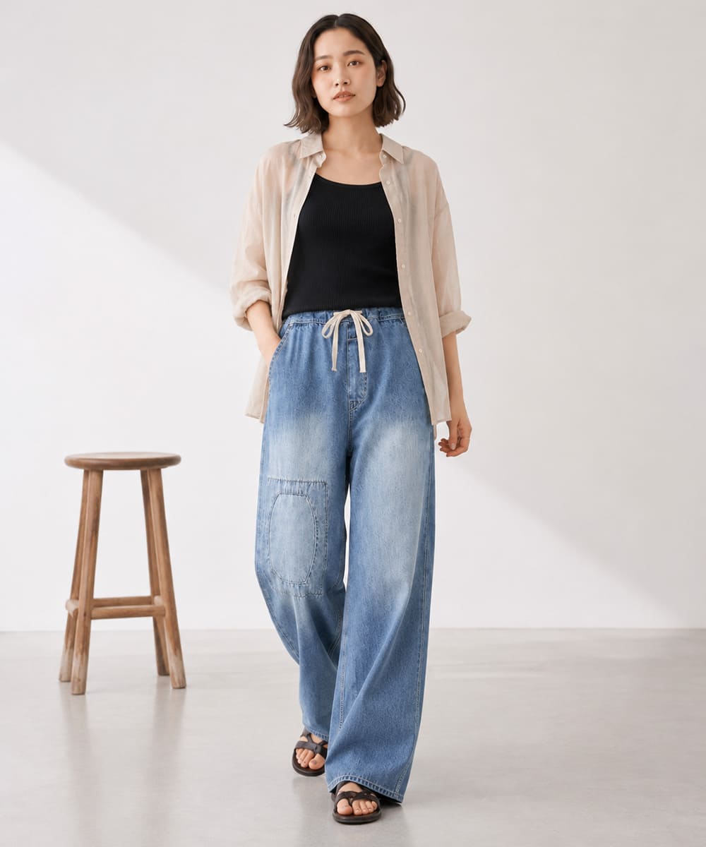 JOHNBULL ジョンブル ライトデニム ビブレスワークパンツ レディース デニムパンツ イージーパンツ ワイドパンツ 8オンス ダメージ加工 リペア加工 ヴィンテージ ワークパンツ ゆったり JL262P07