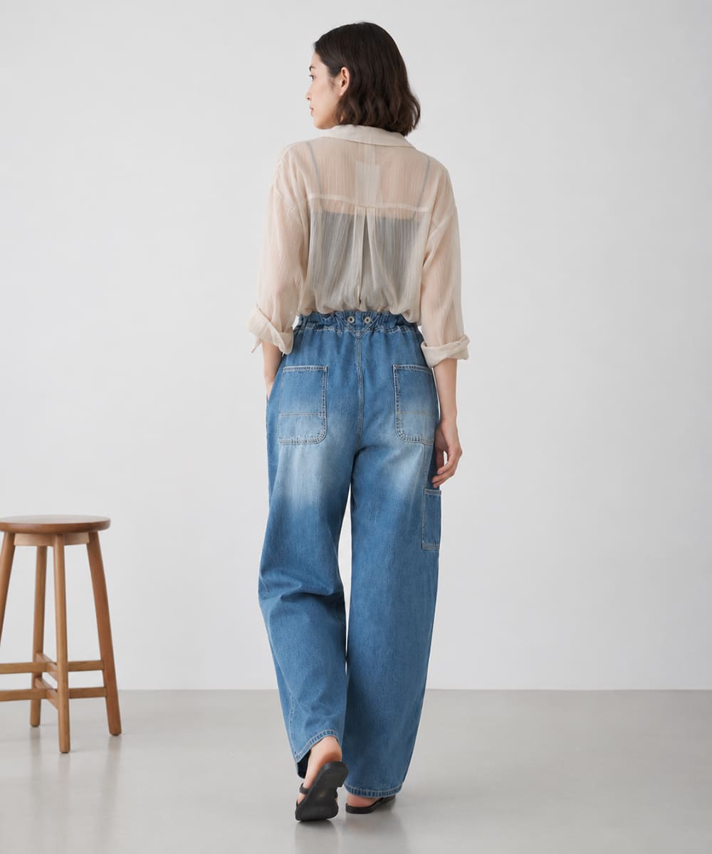 JOHNBULL ジョンブル ライトデニム ビブレスワークパンツ レディース デニムパンツ イージーパンツ ワイドパンツ 8オンス ダメージ加工 リペア加工 ヴィンテージ ワークパンツ ゆったり JL262P07