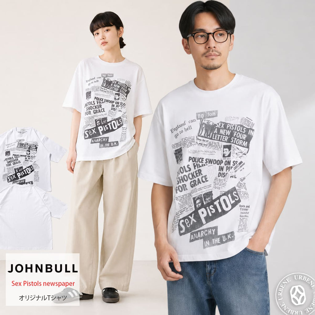 【クーポン配布中】JOHNBULL ジョンブル Sex Pistols セックスピストルズ newspaper T Tシャツ メンズ レディース ユニセックス 半袖アーティストTシャツ ロック バンドTシャツ パンクロック グラフィックTシャツ ゆったり アメカジ おしゃれ アーベン_jnb_mtt