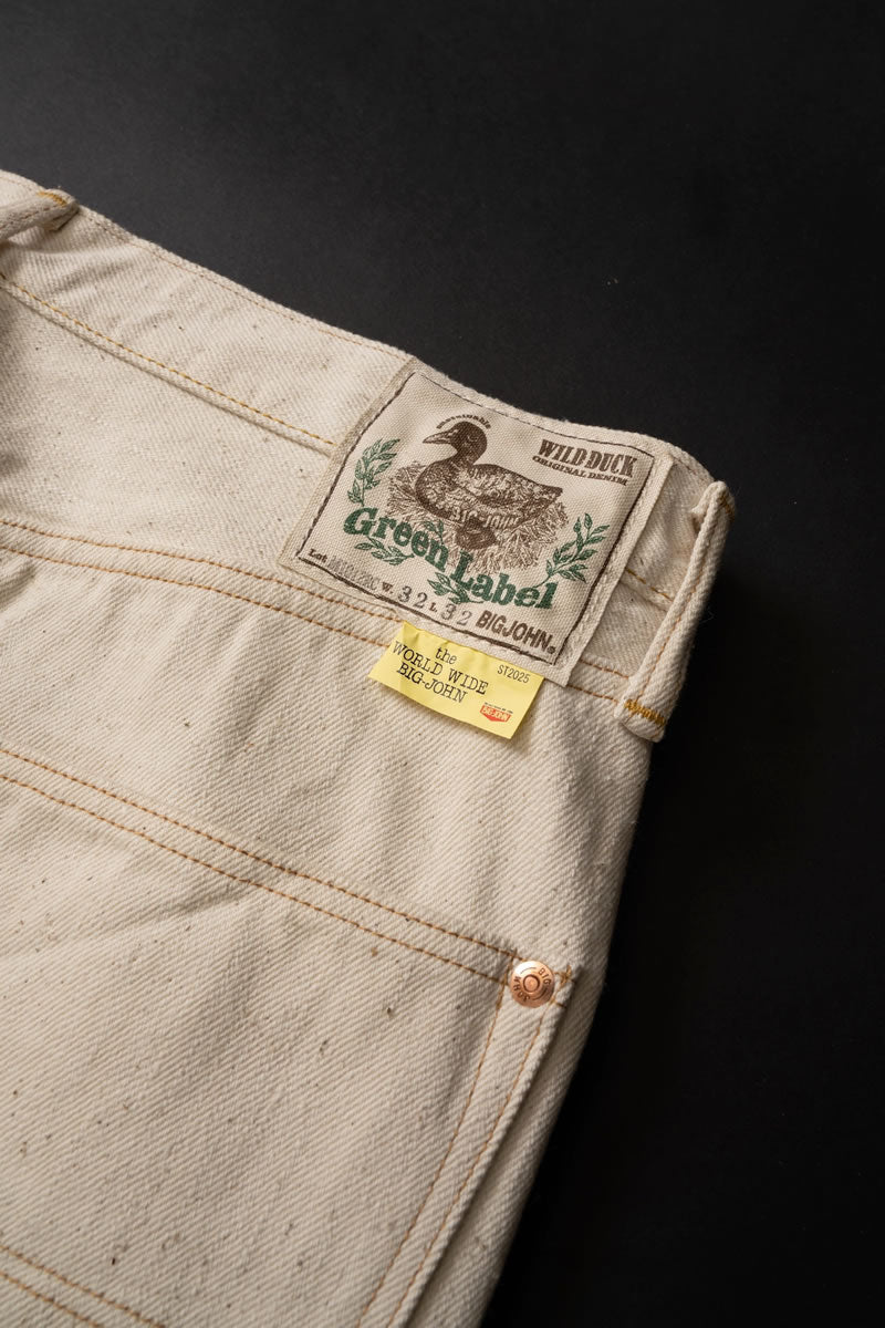 【 地球と共生するジーンズ 】BIG JOHN ビッグジョン 生成り キナリ ワイルドダック ワイドストレートジーンズ 16oz セルビッチデニムパンツ 落ち綿 グリーンレーベル ( M1012RC (66) ) 未染色 ナチュラル WILD DUCK JEANS ボタンフライ メンズ 日本製