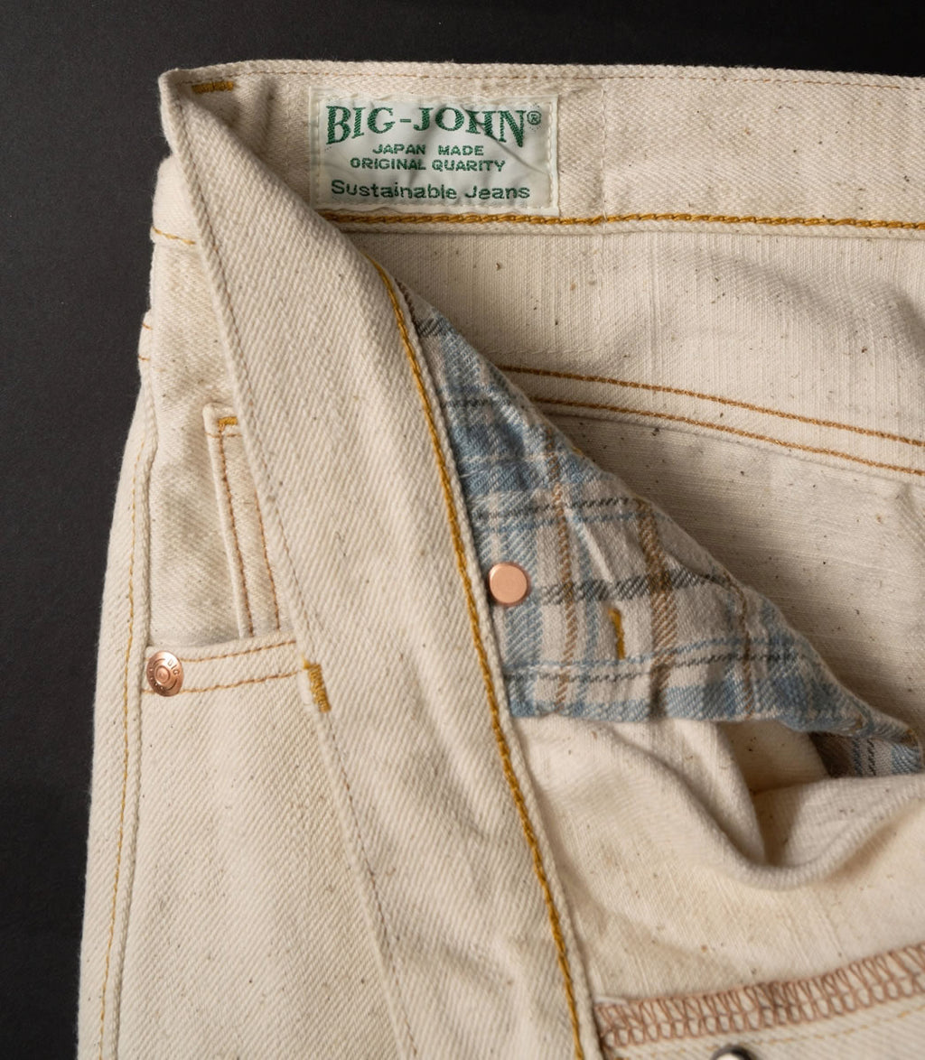 【 地球と共生するジーンズ 】BIG JOHN ビッグジョン 生成り キナリ ワイルドダック ワイドストレートジーンズ 16oz セルビッチデニムパンツ 落ち綿 グリーンレーベル ( M1012RC (66) ) 未染色 ナチュラル WILD DUCK JEANS ボタンフライ メンズ 日本製