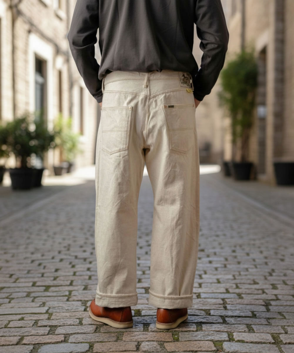 【 地球と共生するジーンズ 】BIG JOHN ビッグジョン 生成り キナリ ワイルドダック ワイドストレートジーンズ 16oz セルビッチデニムパンツ 落ち綿 グリーンレーベル ( M1012RC (66) ) 未染色 ナチュラル WILD DUCK JEANS ボタンフライ メンズ 日本製