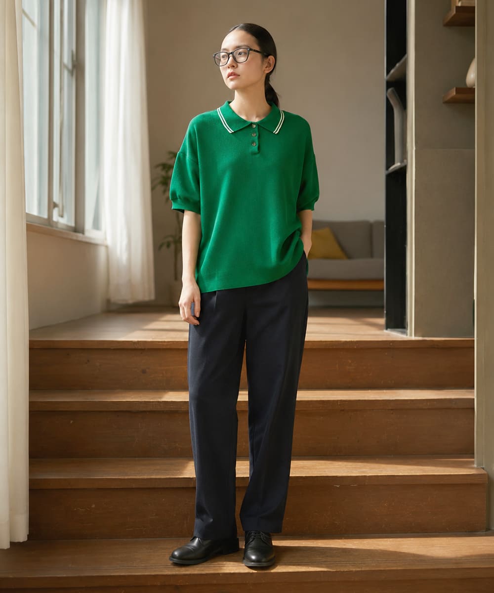 NARU ナル スノーコットン ラインポロ衿ニット 661710bf